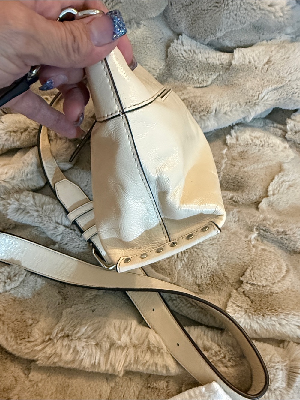 DKNY Cream Patent Crossbody with Silver Hardware - Picture 11 of 12